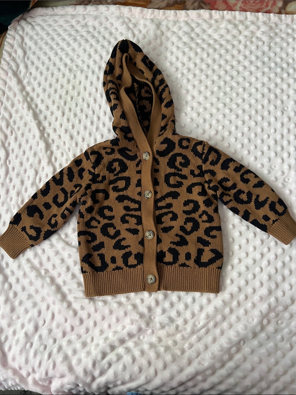 Old Navy Brown and Black Leopard Print Hooded Cardigan